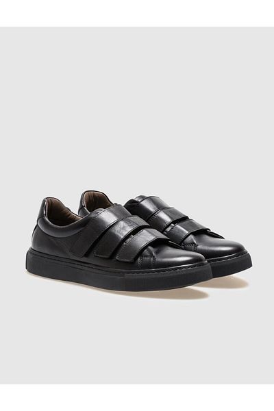 Cabani Black Genuine Leather Men's Sports Shoes