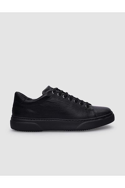 Cabani Black Patterned 100% Genuine Leather Men's Sports Shoes - Lace-up