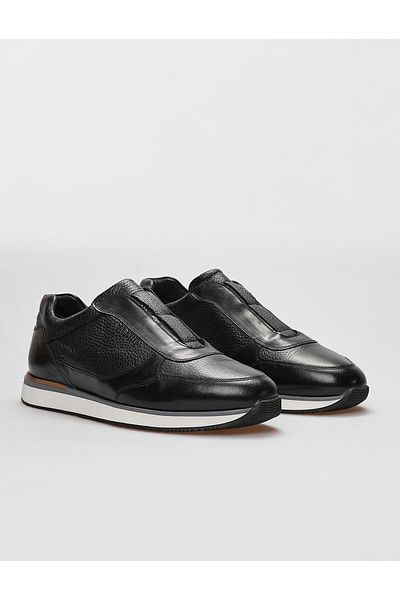 Cabani Genuine Leather Black Fur Elastic Men's Sports Shoes