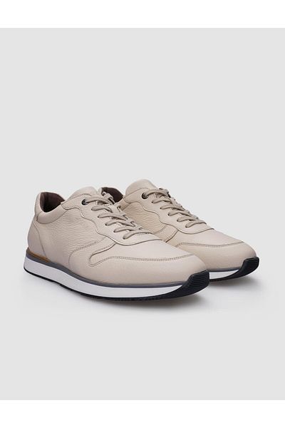 Cabani Beige Colored 100% Genuine Leather Men's Sneakers - Lace-up