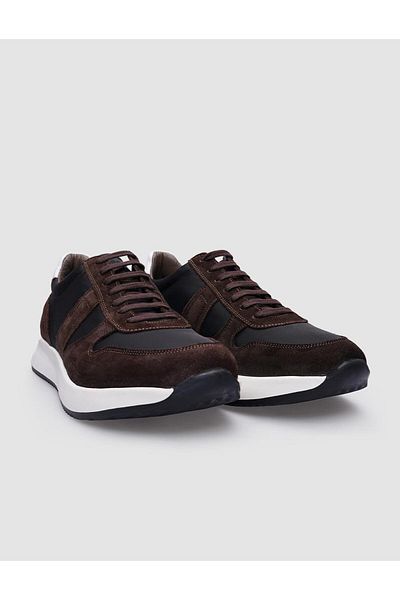 Cabani Men's Sneakers - 100% Genuine Leather, Brown Suede, Lace-up