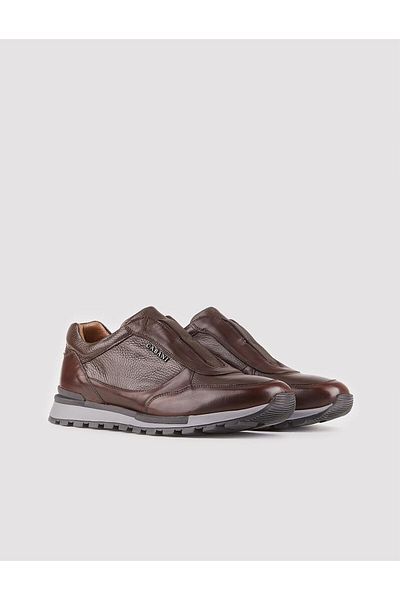 Cabani Men's Genuine Leather Light Rubber Sole Brown Sports Shoes