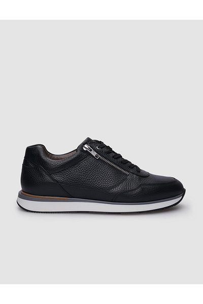 Cabani Men's Black Sneakers - 100% Genuine Leather, Lace-up and Zipper