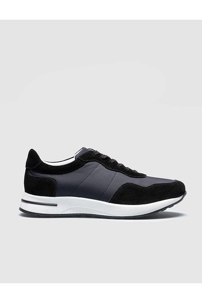 Cabani Genuine Leather Black - Gray Lace-Up Men's Sports Shoes