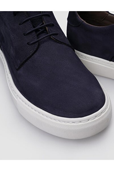 Cabani Navy Blue Nubuck Lace-up 100% Genuine Leather Men's Sneakers
