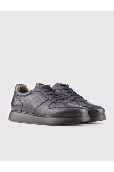 Cabani Genuine Leather Navy Blue Lace-up Sneaker Men's Sports Shoes