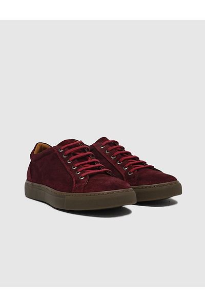 Cabani Genuine Leather Claret Red Suede Lace-Up Men's Sports Shoes