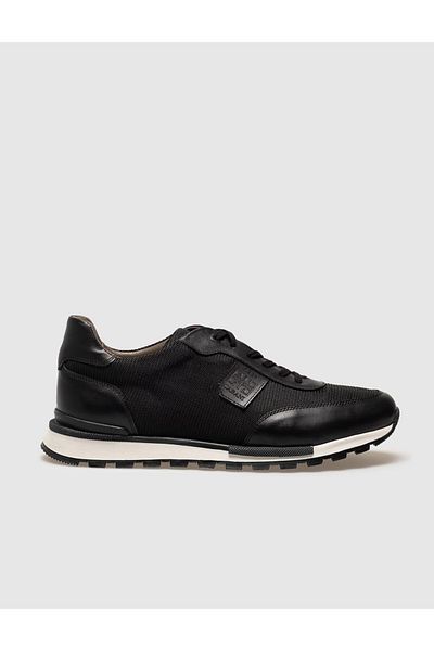 Cabani Genuine Leather Black Lace-Up Men's Sports Shoes