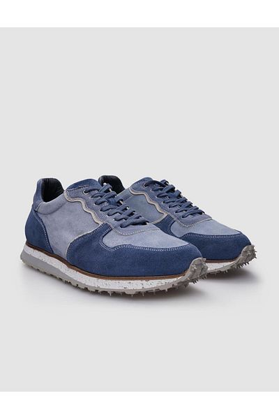 Cabani Men's Sneakers - 100% Genuine Leather, Blue Suede, Lace-up