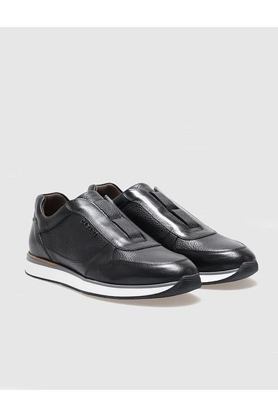 Cabani Black Genuine Leather Men's Sports Shoes