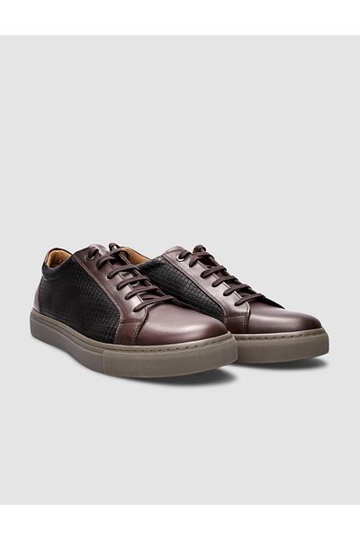 Cabani Brown Square Pattern - 100% Genuine Leather Men's Sneakers