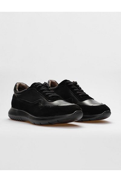 Cabani Genuine Leather Black Lace-Up Men's Sports Shoes