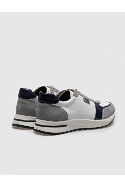 Cabani Genuine Leather White Lace-Up Men's Sports Shoes