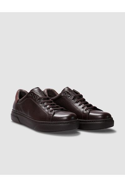 Cabani Genuine Leather Brown Lace-Up Men's Sneakers