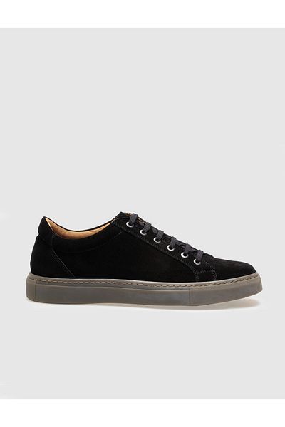 Cabani Genuine Leather Black Suede Lace-Up Men's Sports Shoes