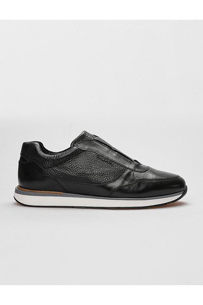 Cabani Genuine Leather Black Fur Elastic Men's Sports Shoes