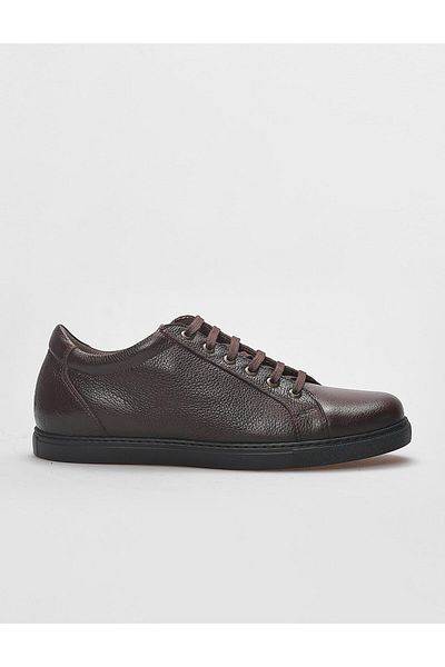 Cabani Genuine Leather Brown Lace-Up Men's Sneakers
