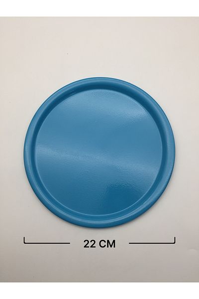 Fiyakalı Ürünler Atölyesi 3-Piece Metal Turquoise Single Decorative Tea, Coffee and Cake Service Presentation Tray 22cm