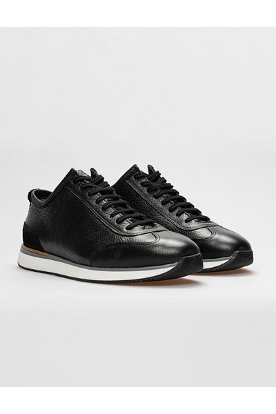 Cabani Genuine Leather Black Lace-Up Men's Sports Shoes