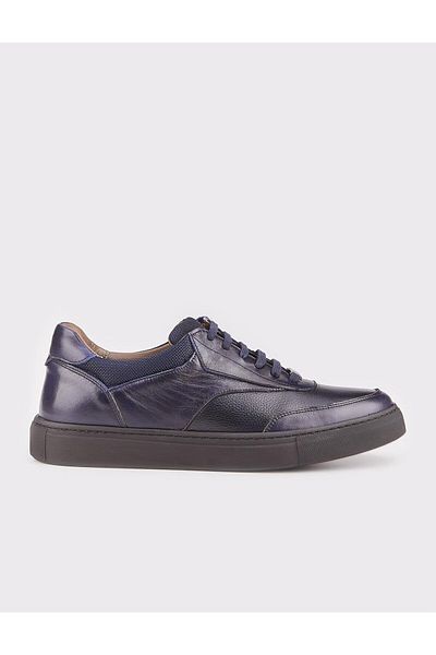Cabani Genuine Leather Navy Blue Lace-Up Men's Sports Shoes