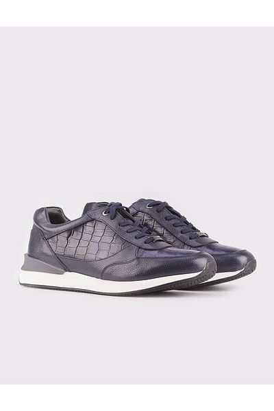 Cabani Thermo Sole Genuine Leather Navy Blue Lace-Up Men's Sports Shoes