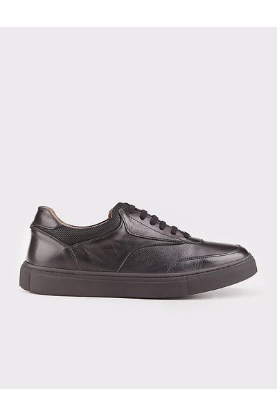 Cabani Genuine Leather Black Lace-Up Men's Sports Shoes