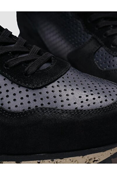 Cabani %100 Hakiki Deri Siyah Süet - Füme Bağcıklı Erkek Sneaker