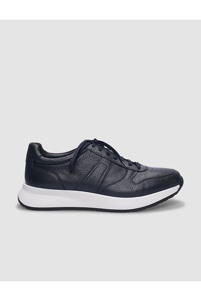 Cabani Genuine Leather Navy Blue Lace-Up Men's Sports Shoes