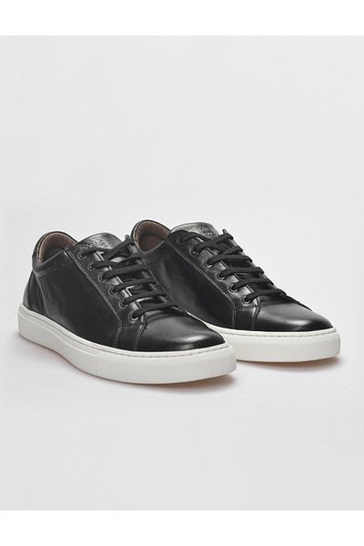 Cabani Genuine Leather Black Lace-Up Men's Sports Shoes