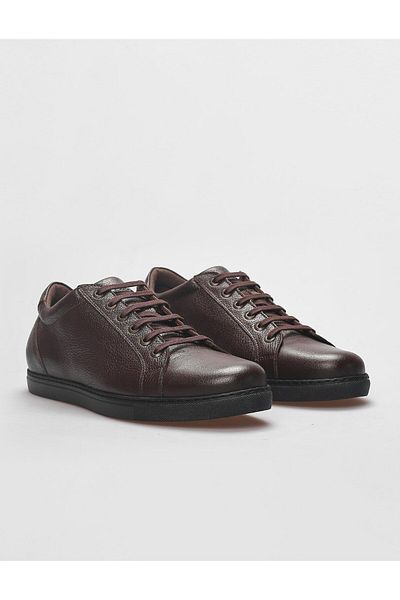 Cabani Genuine Leather Brown Lace-Up Men's Sneakers