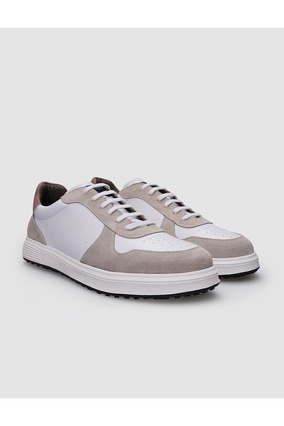 Cabani Beige Suede Lace-up 100% Genuine Leather Men's Sneakers