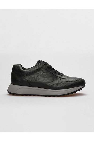 Cabani Genuine Leather Black Lace-Up Men's Sports Shoes