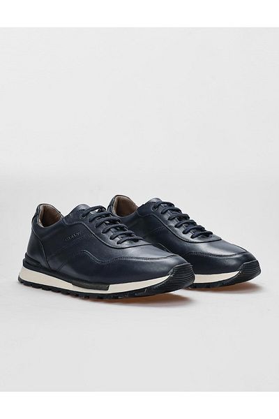 Cabani Genuine Leather Navy Blue Lace-Up Men's Sports Shoes