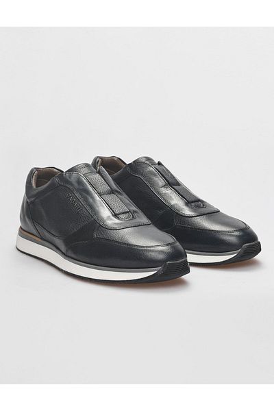 Cabani Navy Blue Genuine Leather Men's Sports Shoes