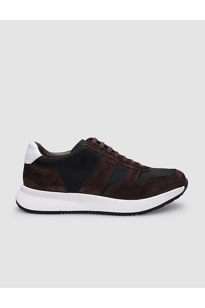 Cabani Men's Sneakers - 100% Genuine Leather, Brown Suede, Lace-up
