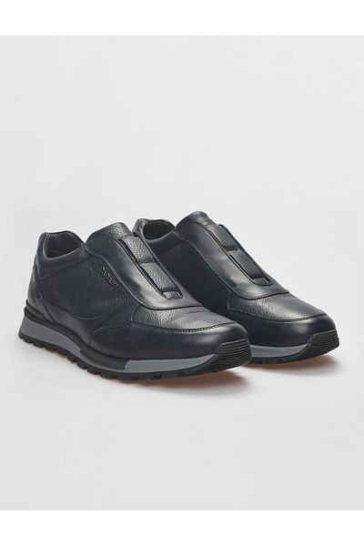 Cabani Genuine Leather Navy Blue Fur Men's Sports Shoes