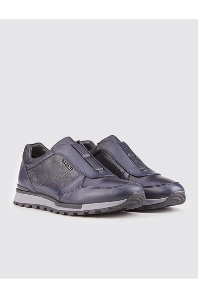 Cabani Genuine Leather Light Rubber Sole Navy Blue Men's Sports Shoes