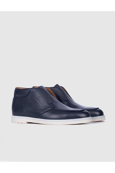Cabani Genuine Leather Navy Blue Men's Casual Boots