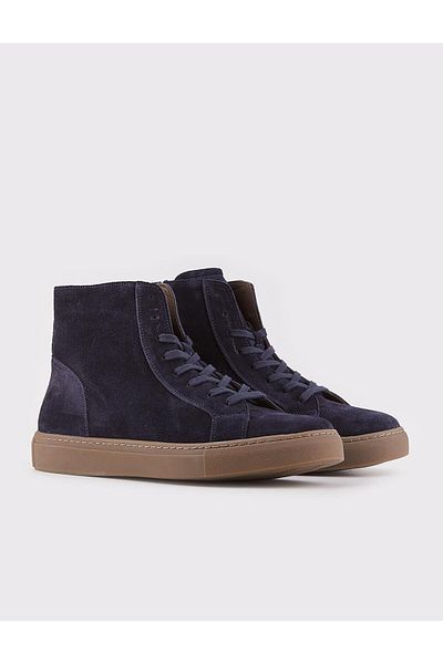 Cabani Stitching Detailed Genuine Leather Navy Blue Zippered Men's Casual Boots