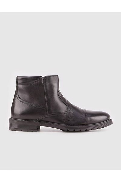 Cabani Light Rubber Sole Genuine Leather Black Zippered Daily Men's Boots