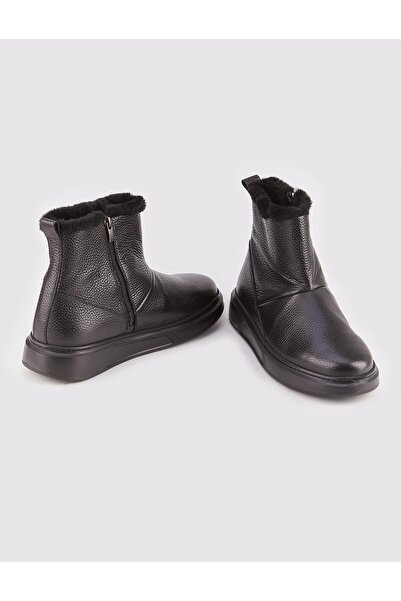 Cabani Ανδρικές καθημερινές μπότες από γνήσιο δέρμα Eva Sole με μαύρη γούνα με φερμουάρ