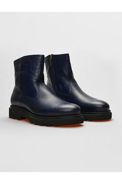 Cabani Genuine Leather Navy Blue Zippered Men's Casual Boots