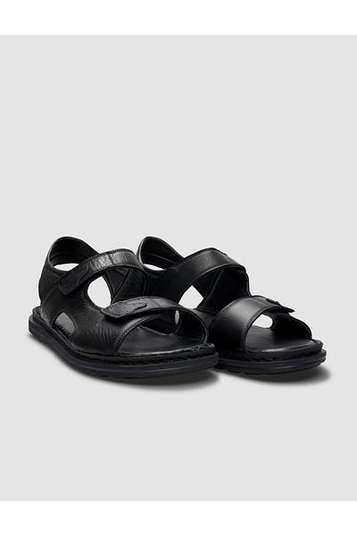 Cabani 100% Genuine Leather Black Velcro Men's Daily Sandals