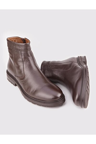 Cabani Genuine Leather Brown Leak Sole Zippered Men's Casual Boots