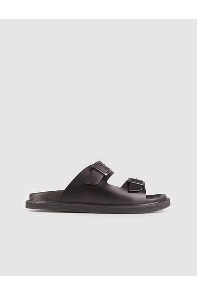 Cabani Genuine Leather Belted Black Men's Slippers