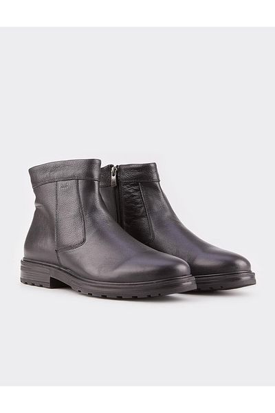 Cabani Men's Genuine Leather Black Zippered Daily Boots