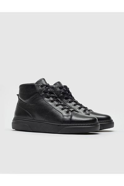 Cabani Genuine Leather Furry Black Lace-Up Men's Boots