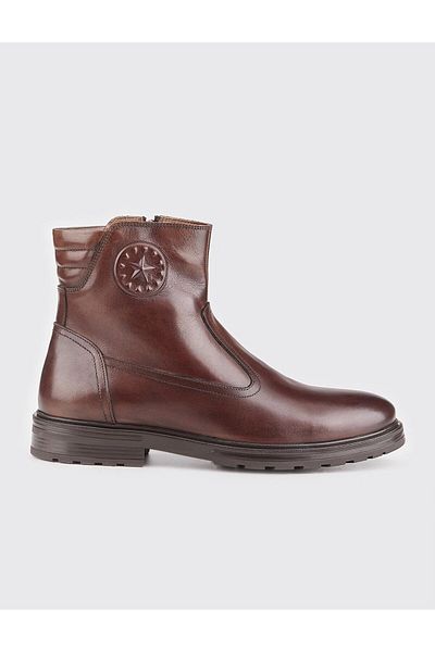 Cabani Genuine Leather Brown Zippered Men's Casual Boots