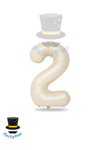 PartyPoo بالون فويل 2 بالون هيليوم رقم 100 سم لون كريمي - بالون عمر 2 سنة - عيد ميلاد - بالون رقم 2