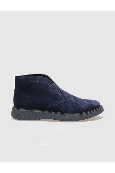 Cabani Genuine Leather Navy Blue Suede Lace-up Casual Boots